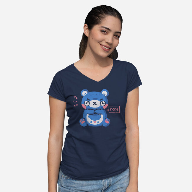Grumpy Bear Says Nope-Womens-V-Neck-Tee-xMorfina