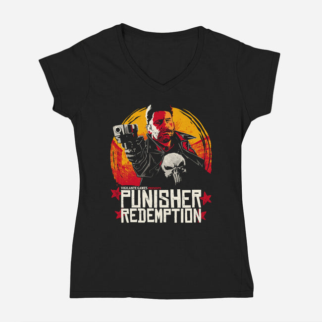 Punisher Redemption-Womens-V-Neck-Tee-teesgeex