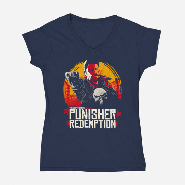 Punisher Redemption-Womens-V-Neck-Tee-teesgeex