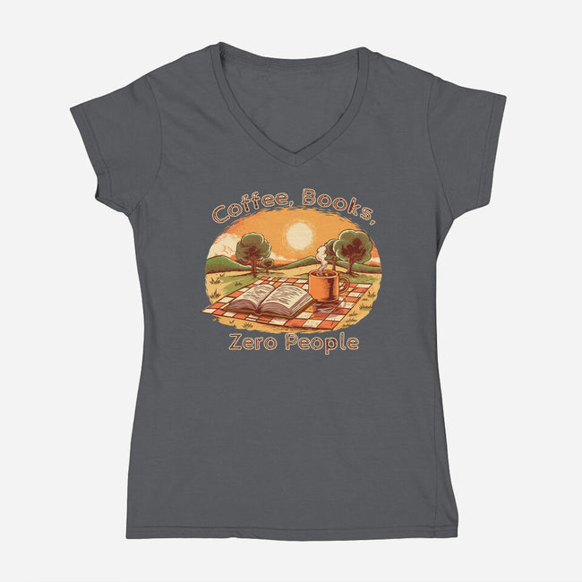 Coffee Books And Zero People-Womens-V-Neck-Tee-joerawks