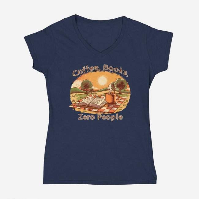 Coffee Books And Zero People-Womens-V-Neck-Tee-joerawks