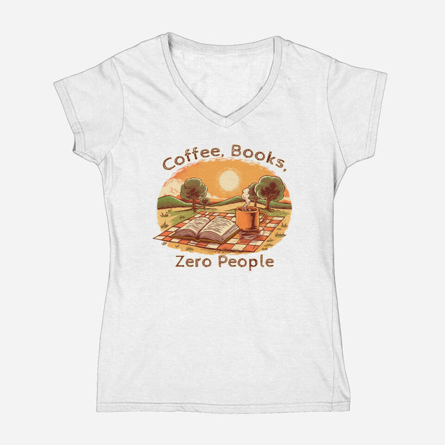 Coffee Books And Zero People-Womens-V-Neck-Tee-joerawks