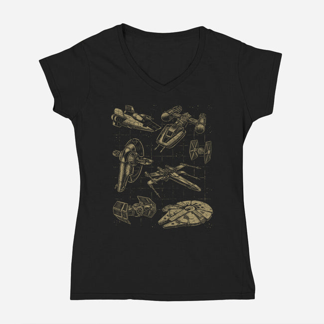 Star Spaceships-Womens-V-Neck-Tee-xMorfina