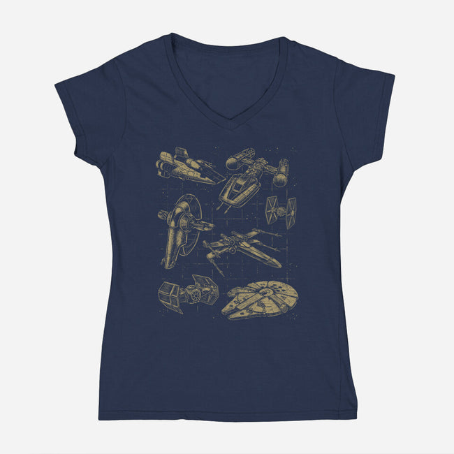 Star Spaceships-Womens-V-Neck-Tee-xMorfina