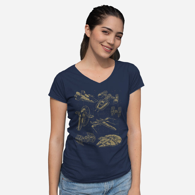 Star Spaceships-Womens-V-Neck-Tee-xMorfina