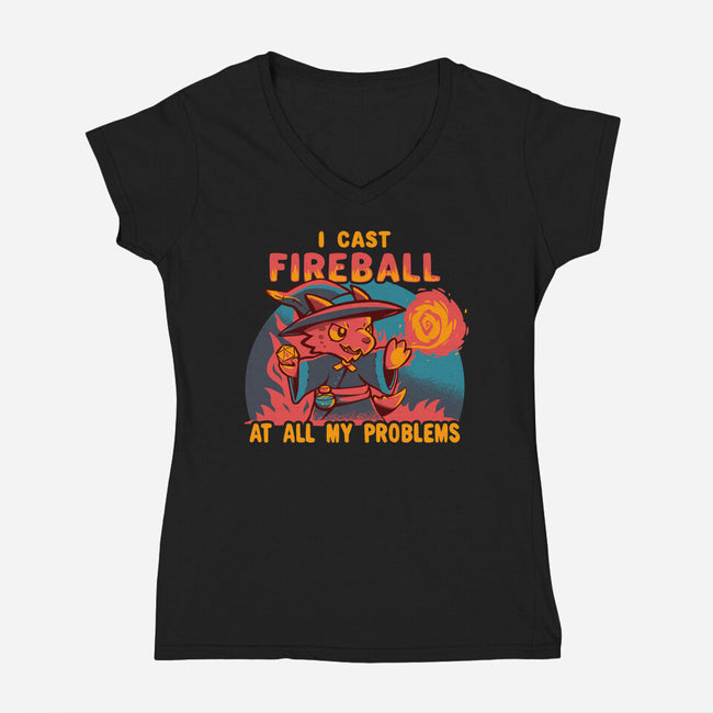 I Cast Fireball At All Problems-Womens-V-Neck-Tee-TechraNova
