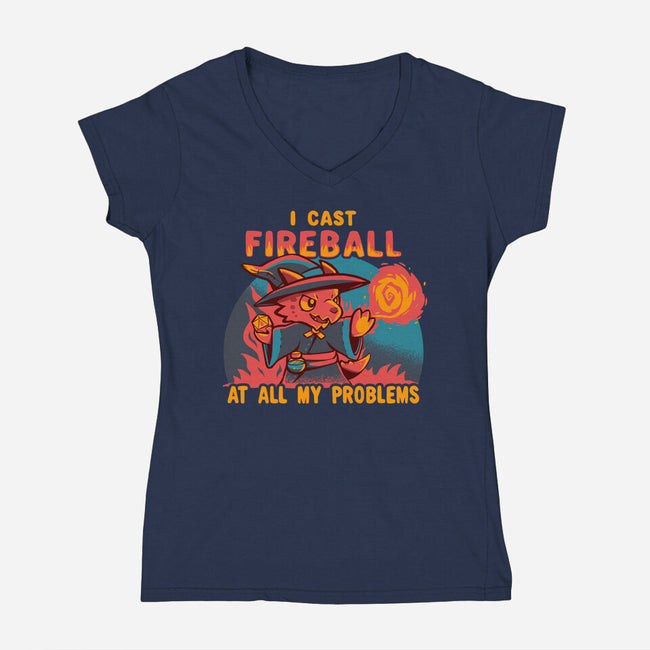 I Cast Fireball At All Problems-Womens-V-Neck-Tee-TechraNova