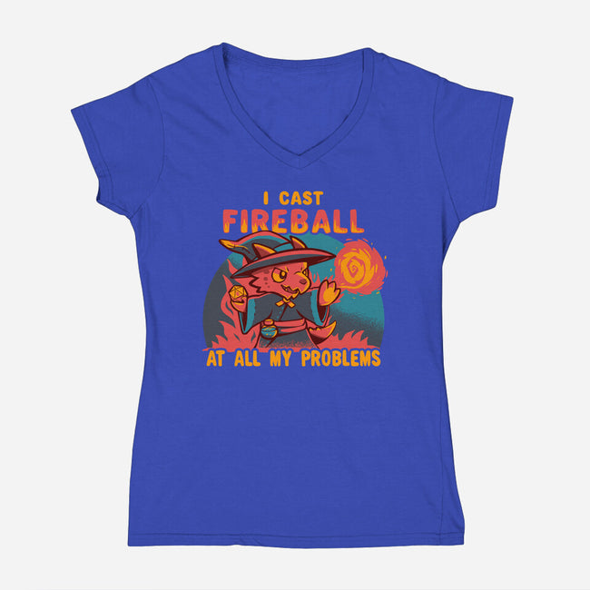I Cast Fireball At All Problems-Womens-V-Neck-Tee-TechraNova