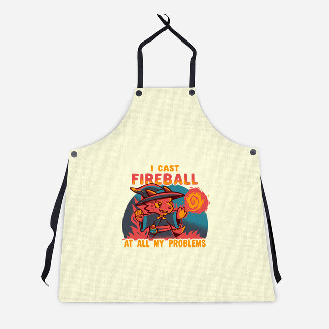 I Cast Fireball At All Problems-Unisex-Kitchen-Apron-TechraNova