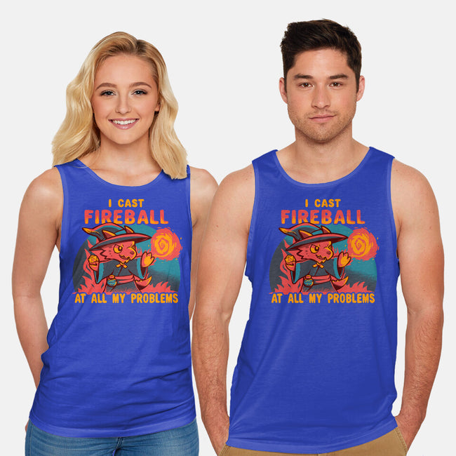 I Cast Fireball At All Problems-Unisex-Basic-Tank-TechraNova