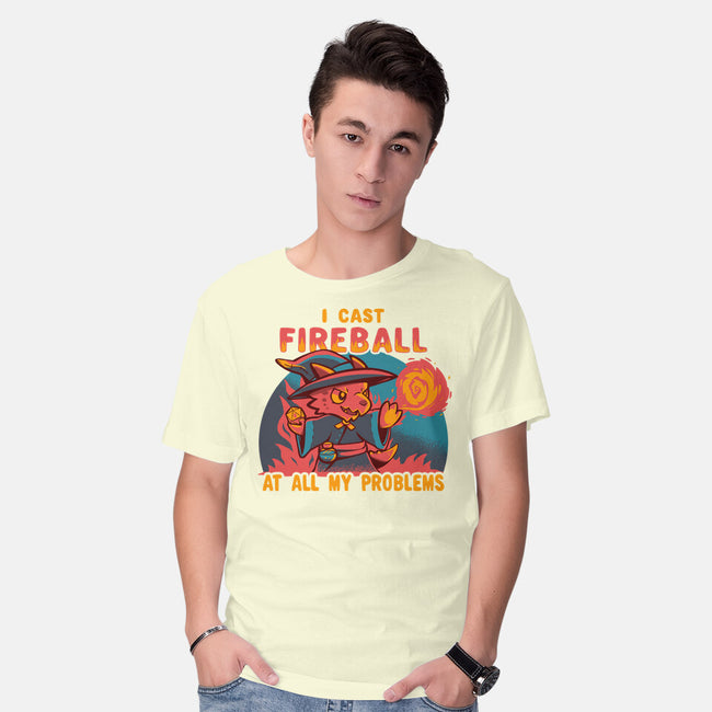 I Cast Fireball At All Problems-Mens-Basic-Tee-TechraNova