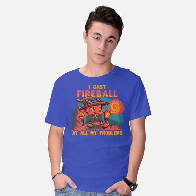 I Cast Fireball At All Problems-Mens-Basic-Tee-TechraNova
