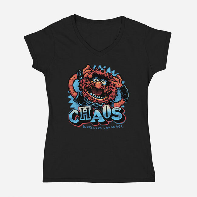 Chaos Is My Love Language-Womens-V-Neck-Tee-glitchygorilla