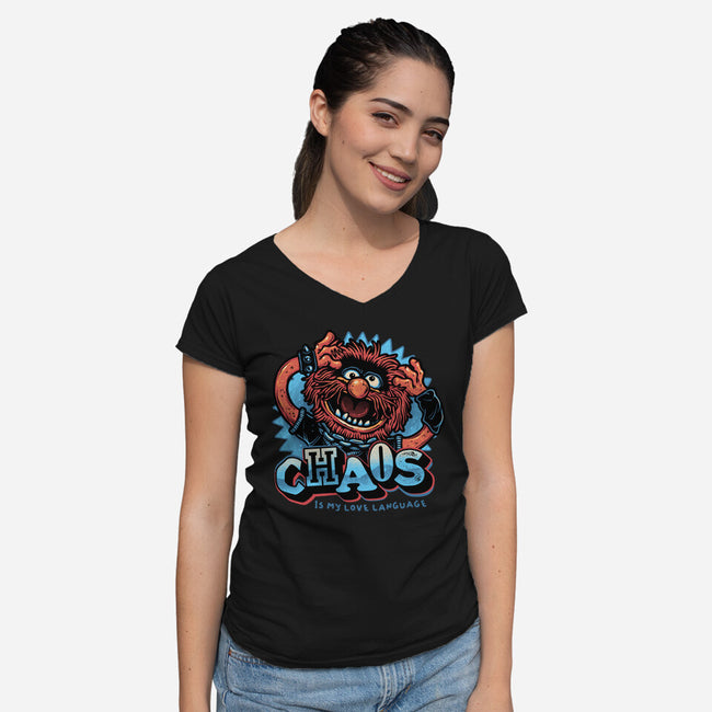 Chaos Is My Love Language-Womens-V-Neck-Tee-glitchygorilla