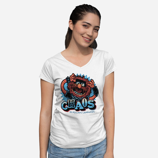 Chaos Is My Love Language-Womens-V-Neck-Tee-glitchygorilla