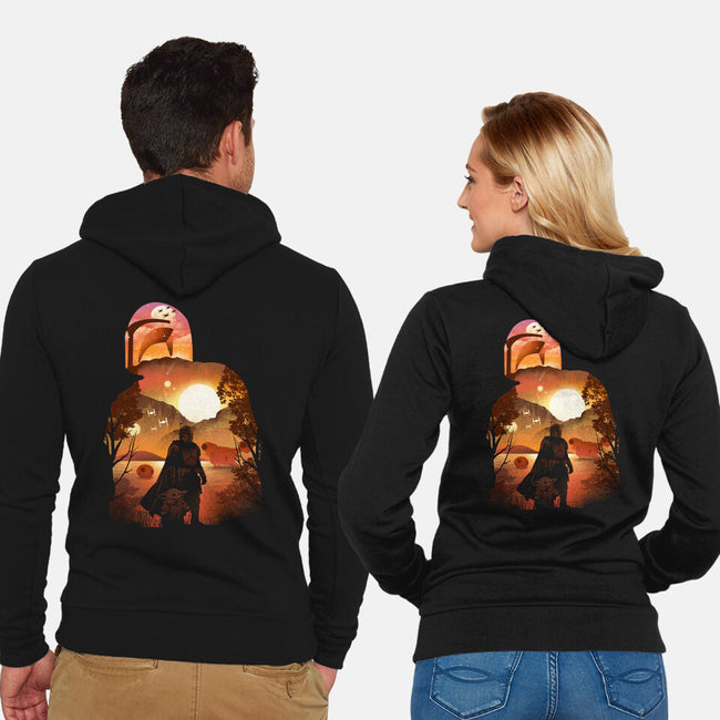 Bounty Hunter Sunset-Unisex-Zip-Up-Sweatshirt-dandingeroz