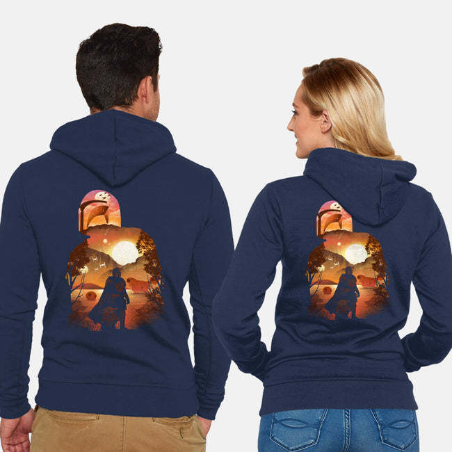 Bounty Hunter Sunset-Unisex-Zip-Up-Sweatshirt-dandingeroz
