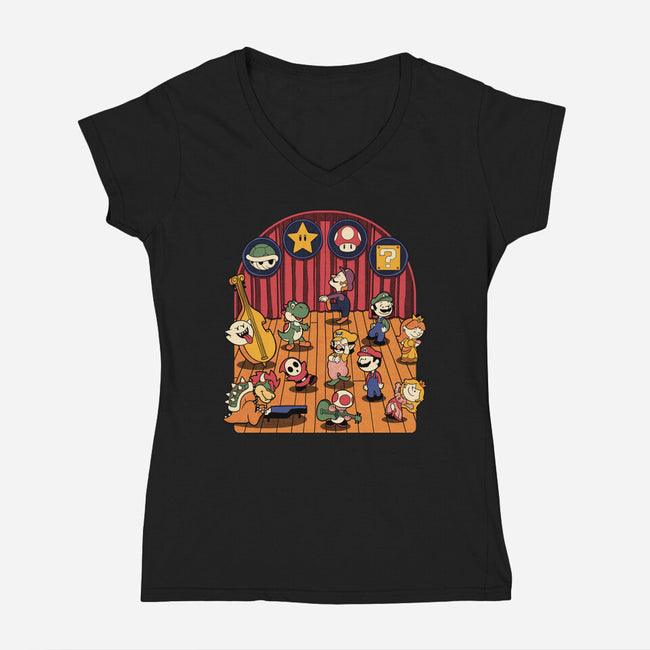 Plumber Game Dance-Womens-V-Neck-Tee-Studio Mootant