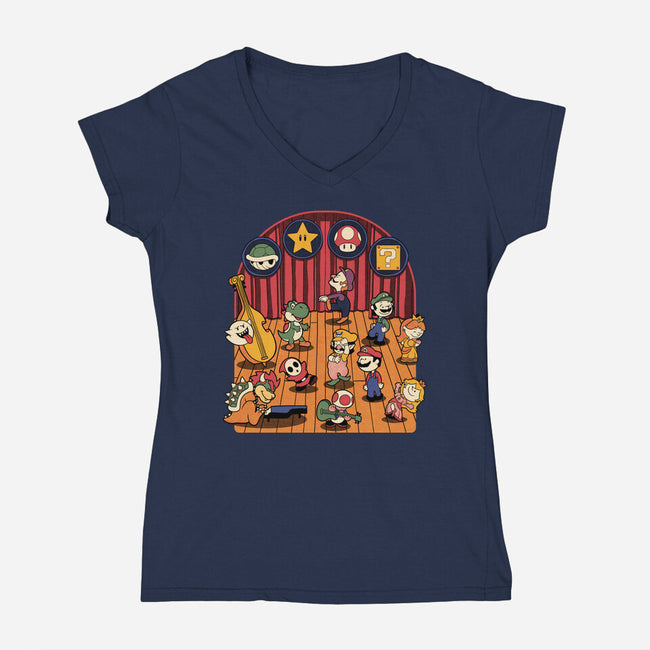 Plumber Game Dance-Womens-V-Neck-Tee-Studio Mootant