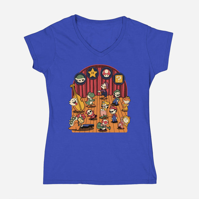Plumber Game Dance-Womens-V-Neck-Tee-Studio Mootant