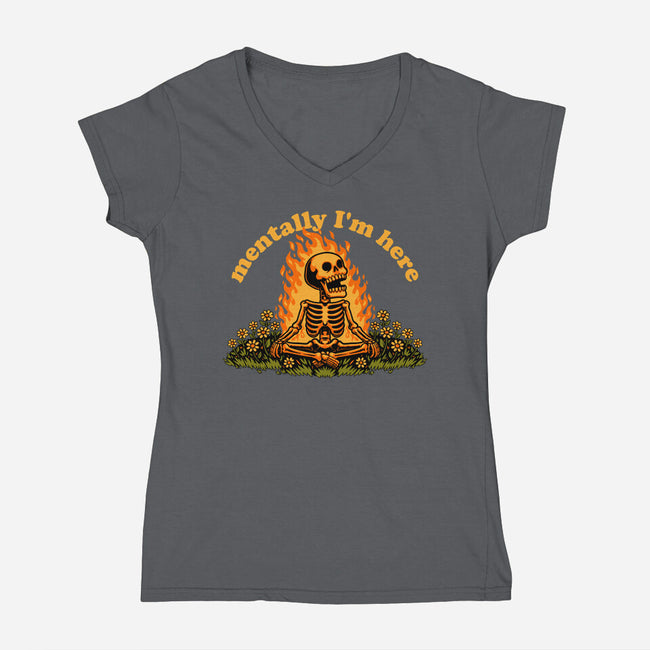 Mentally Here Skeleton-Womens-V-Neck-Tee-Studio Mootant