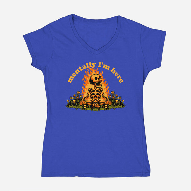 Mentally Here Skeleton-Womens-V-Neck-Tee-Studio Mootant