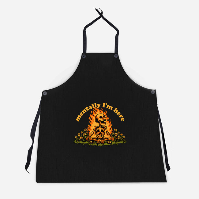 Mentally Here Skeleton-Unisex-Kitchen-Apron-Studio Mootant