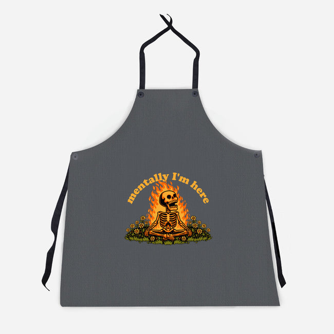 Mentally Here Skeleton-Unisex-Kitchen-Apron-Studio Mootant