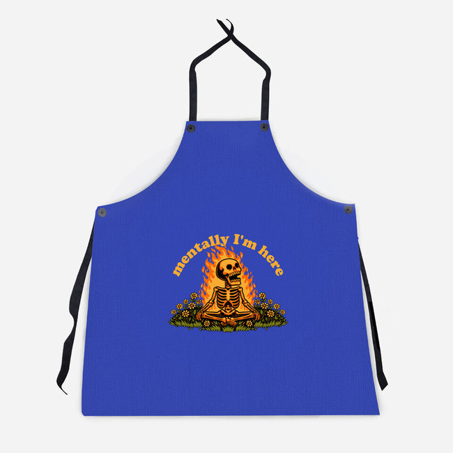 Mentally Here Skeleton-Unisex-Kitchen-Apron-Studio Mootant