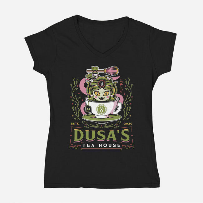 Dusa Green Tea Emblem-Womens-V-Neck-Tee-LAGELANTEE