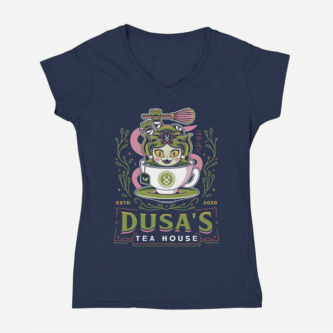 Dusa Green Tea Emblem-Womens-V-Neck-Tee-LAGELANTEE
