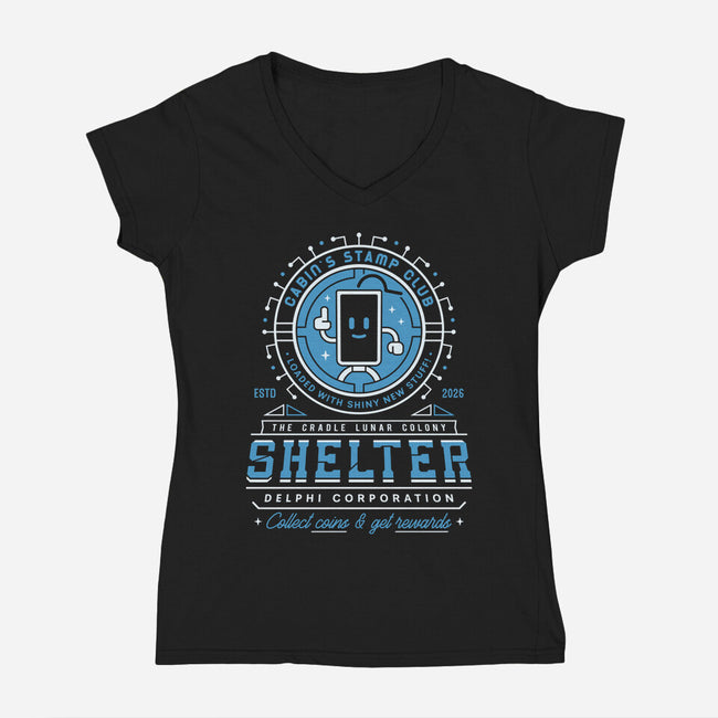 Cabin Coins Stamp Club Emblem-Womens-V-Neck-Tee-LAGELANTEE