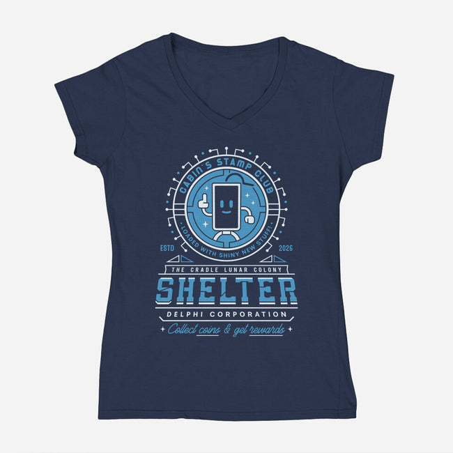 Cabin Coins Stamp Club Emblem-Womens-V-Neck-Tee-LAGELANTEE