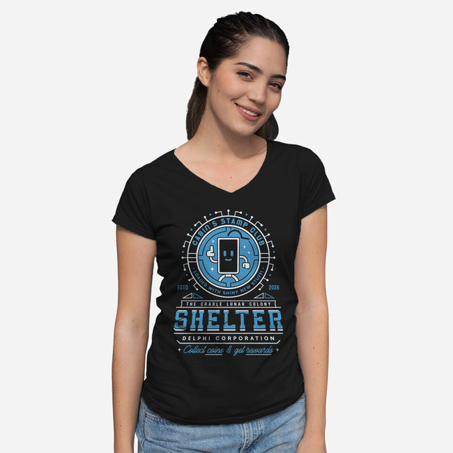 Cabin Coins Stamp Club Emblem-Womens-V-Neck-Tee-LAGELANTEE