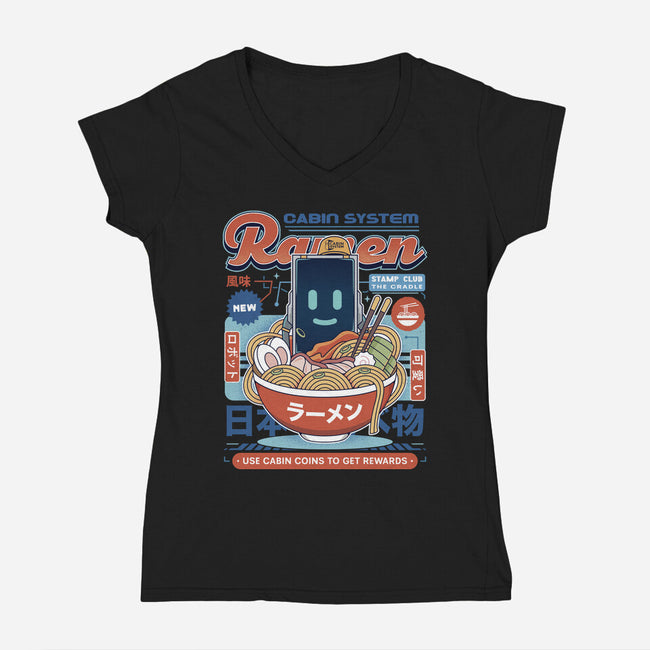 Cabin Coins Ramen Vintage-Womens-V-Neck-Tee-LAGELANTEE