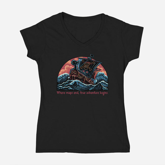 Where Maps End-Womens-V-Neck-Tee-glitchygorilla