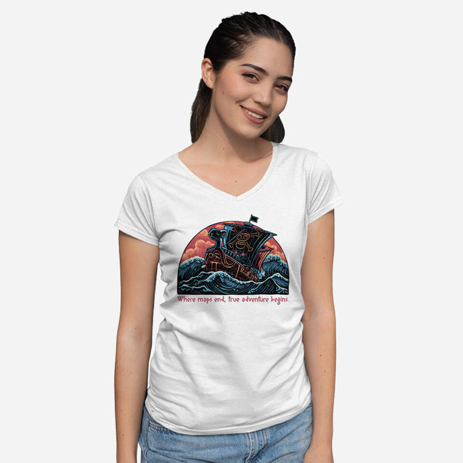 Where Maps End-Womens-V-Neck-Tee-glitchygorilla