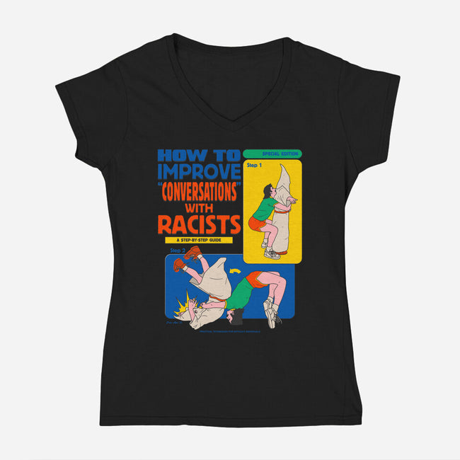 How To Improve Conversations-Womens-V-Neck-Tee-Hafaell