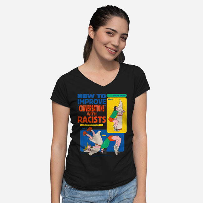 How To Improve Conversations-Womens-V-Neck-Tee-Hafaell