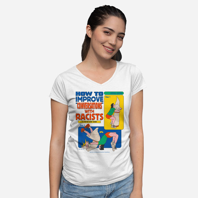 How To Improve Conversations-Womens-V-Neck-Tee-Hafaell
