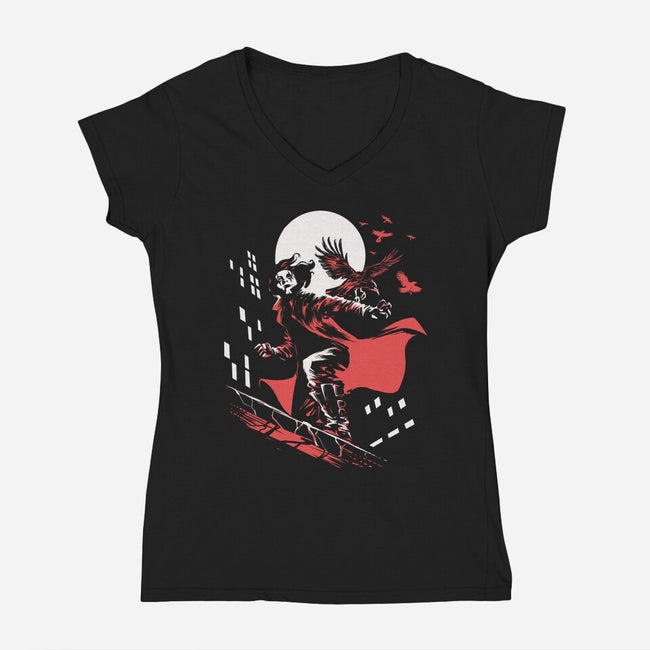 Retro Crow-Womens-V-Neck-Tee-zascanauta