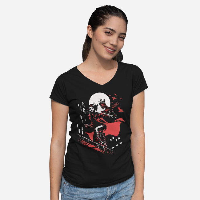 Retro Crow-Womens-V-Neck-Tee-zascanauta