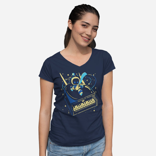 Rocket Bot-Womens-V-Neck-Tee-Willdesiner