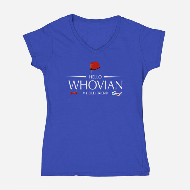 Hello Whovian My Old Friend-Womens-V-Neck-Tee-kharmazero