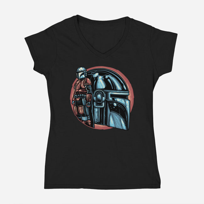 Bounty Hunters Code-Womens-V-Neck-Tee-glitchygorilla