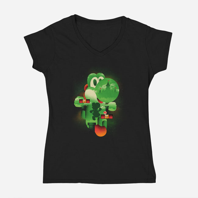 Yoshi World-Womens-V-Neck-Tee-dandingeroz