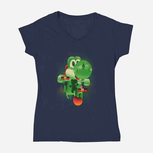 Yoshi World-Womens-V-Neck-Tee-dandingeroz