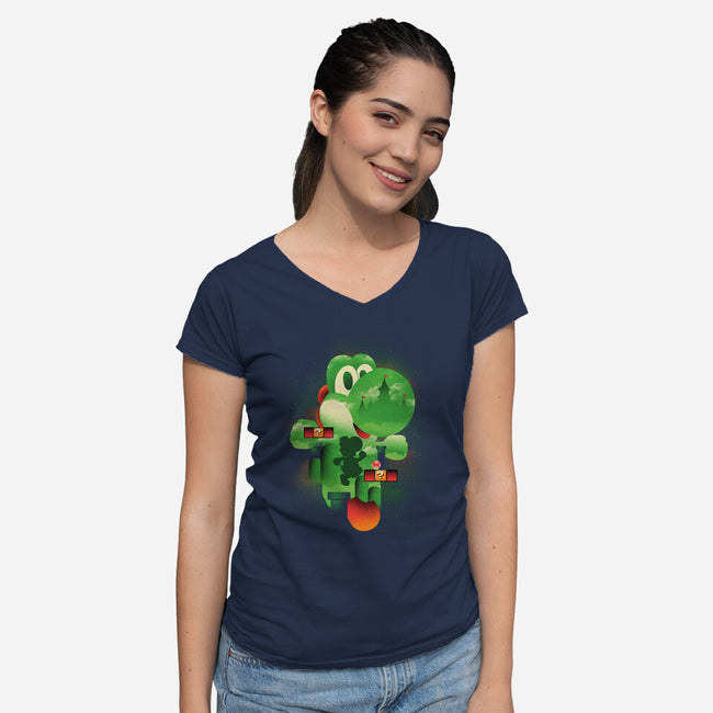 Yoshi World-Womens-V-Neck-Tee-dandingeroz