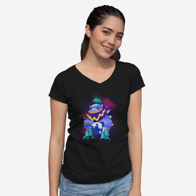 Junior Villain World-Womens-V-Neck-Tee-dandingeroz