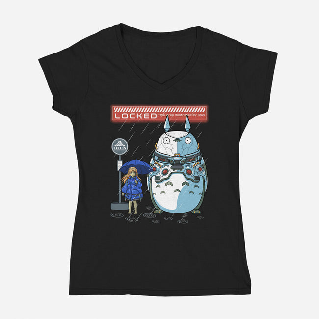 My Cyber Neighbor-Womens-V-Neck-Tee-Astrobot Invention